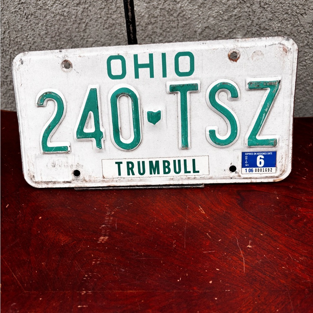 Vintage Ohio License Plate - Green on White (Trumbull)
